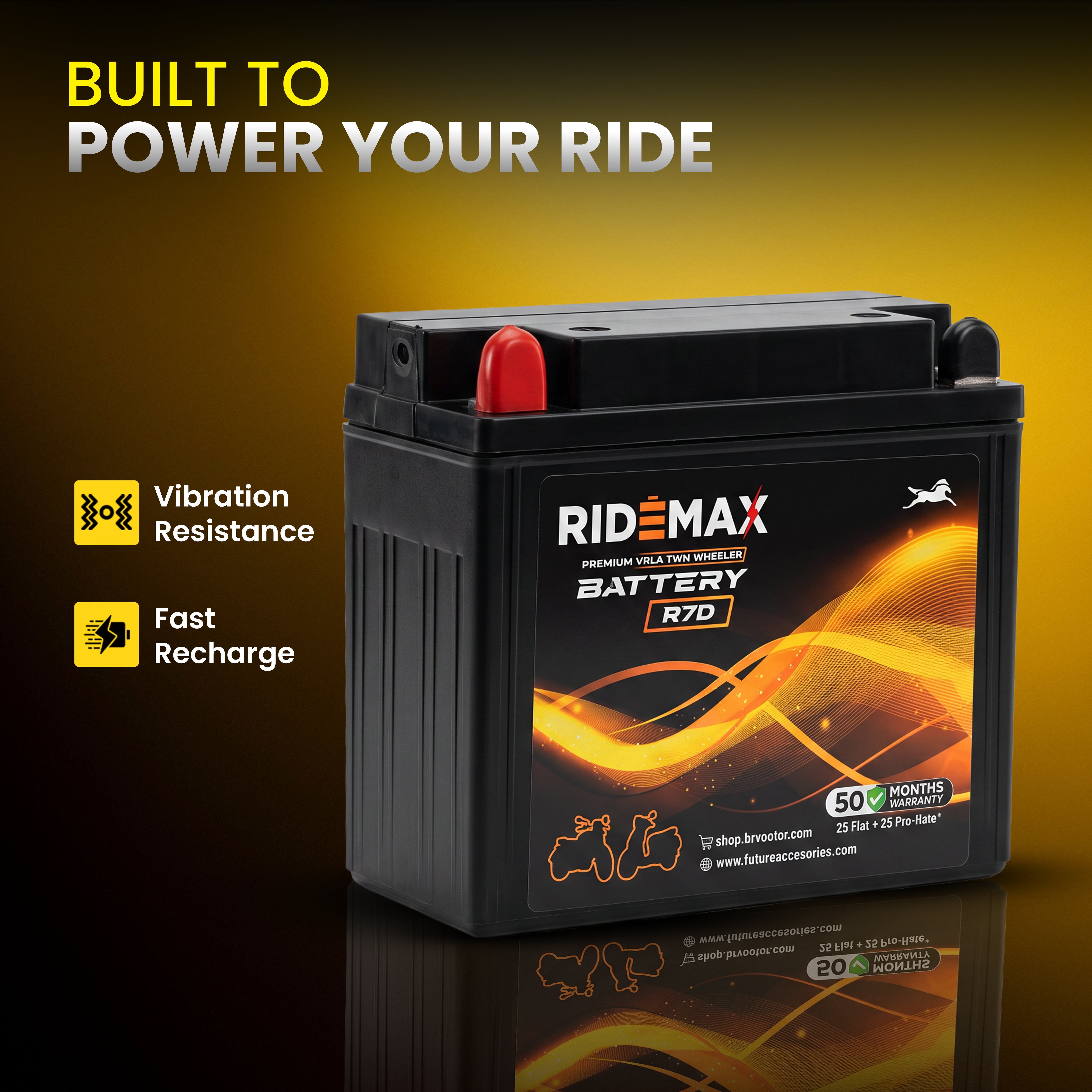 RideMax Premium VRLA 12 Volt Two Wheeler Battery R7D